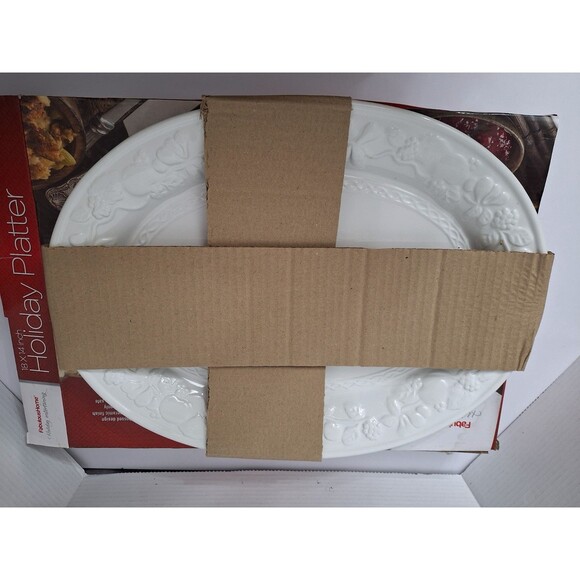 Fabulous Home Holiday Platter 18"x14" White Ceranmic Finish NIB Christmas Decor - Picture 5 of 7